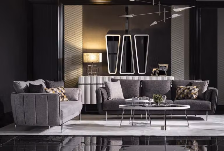 Luxus Wohnlandschaft Set Sofagarnitur Polster Sofa Stoff Couchen 4+3 Sitzer