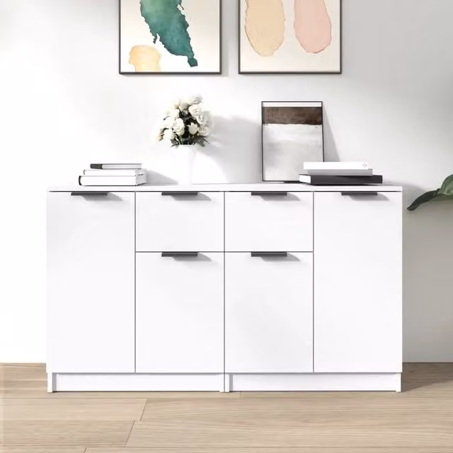 Set di 2 credenze bianche vidaXL in legno e MDF per sala da pranzo, modello minimalista a parete, L/P/H: 60 x 30 x 70 cm