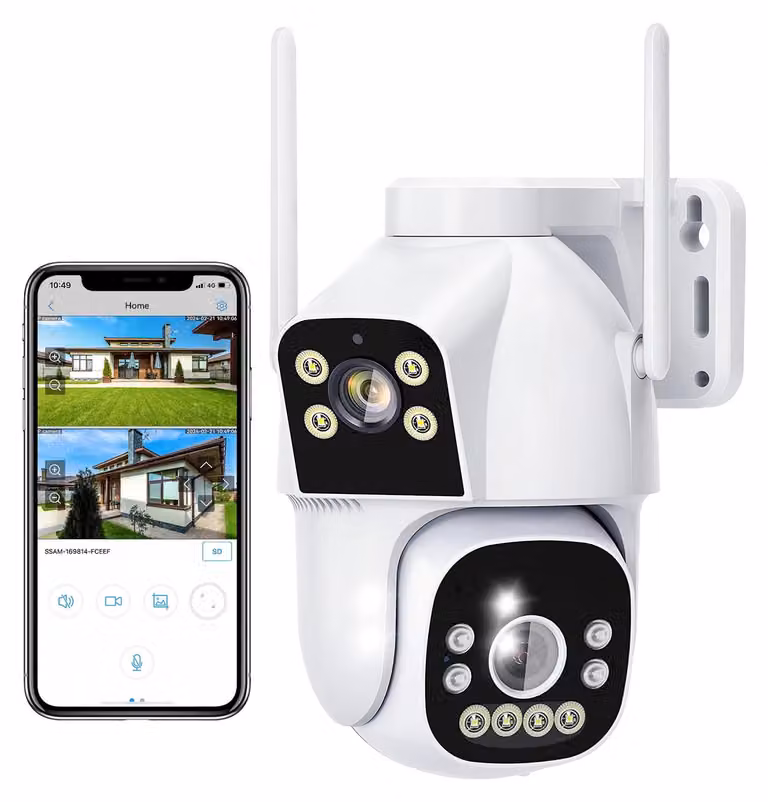 Telecamera di sicurezza Wi-Fi per esterni con doppia lente e rotazione a 360° (PTZ)