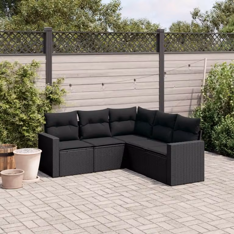 Maison Exclusive - Set Divani da Giardino 5 pz con Cuscini in Polyrattan Nero