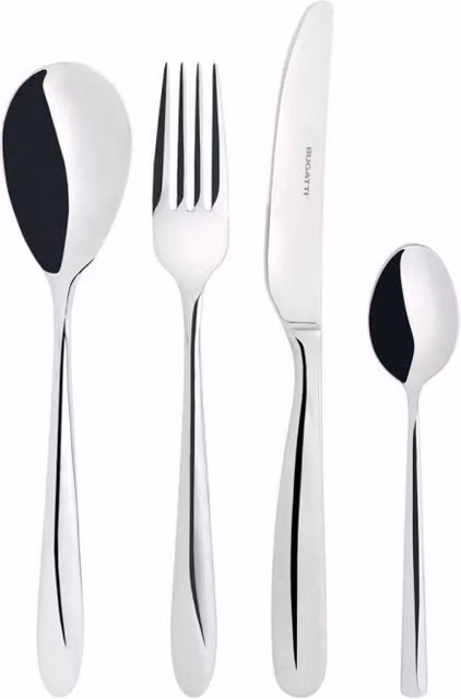 Set di posate Capriccio Casa Bugatti in acciaio inossidabile color argento, 24 pezzi con custodia, lavabile in lavastoviglie