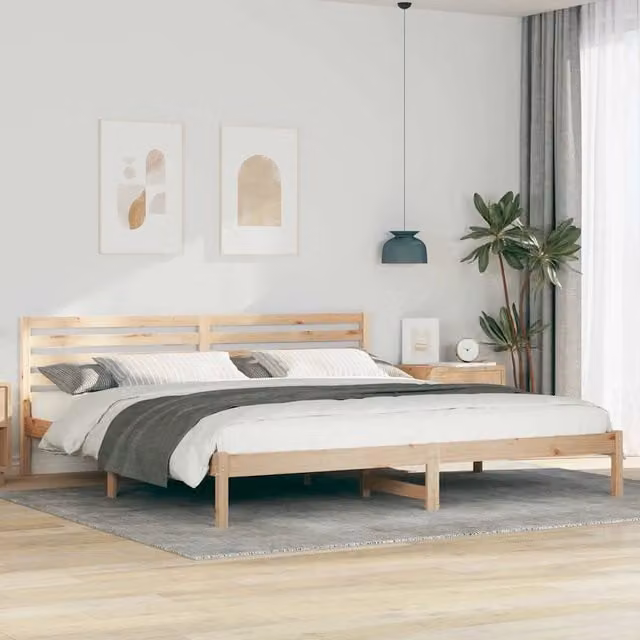 Struttura letto moderna in pino massello marrone vidaXL L/P/H: 200 x 220 cm