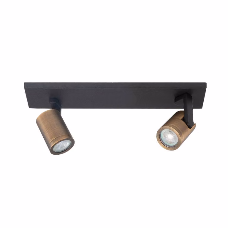 HighLight Faretto da soffitto Halo, nero/ottone brunito Lunghezza 40 cm a 2 luci. dimmerabile, Nero, Soggiorno / Sala da pranzo, Metallo, Moderno
