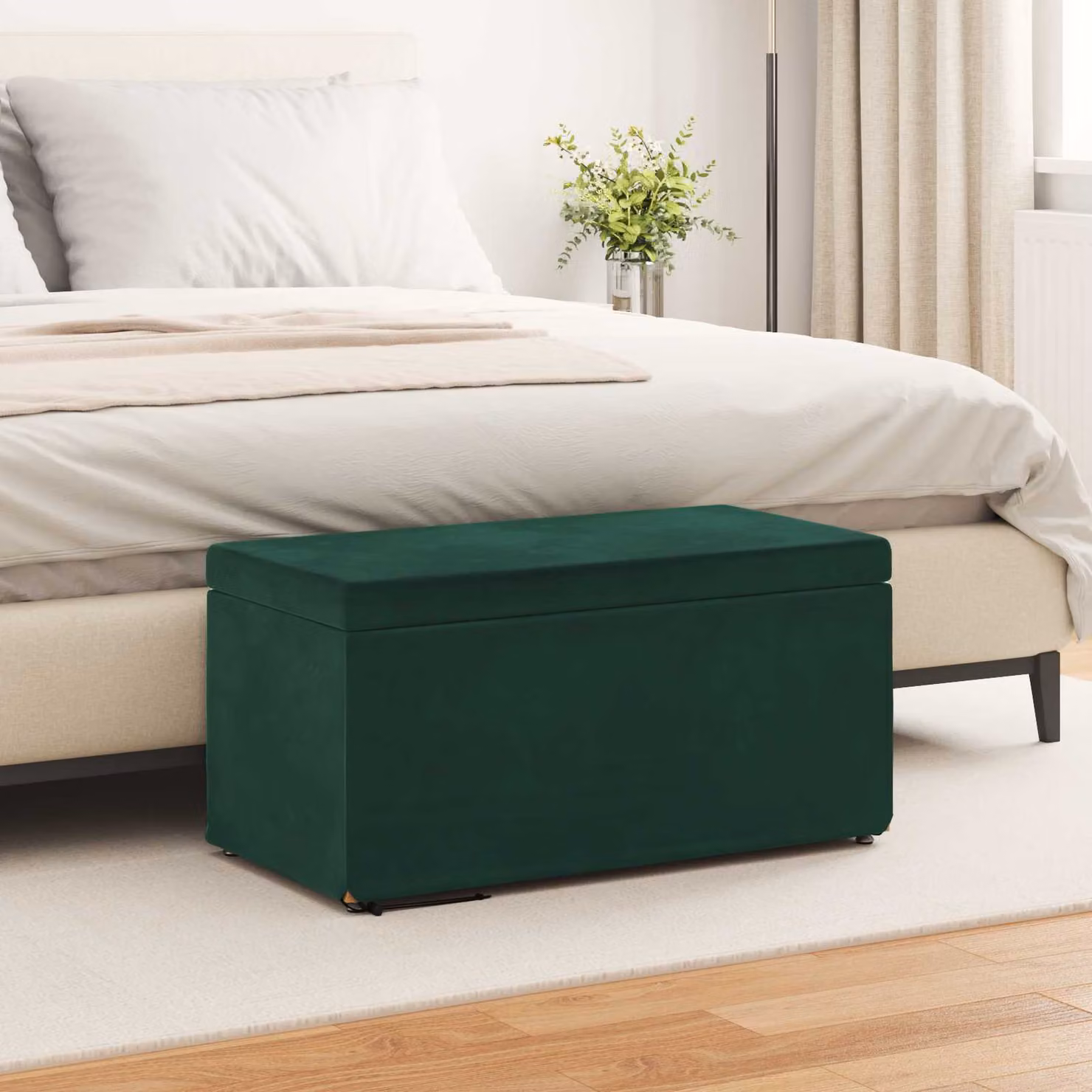 Pouf vidaXL in velluto verde con struttura in legno, L 81 x P 41 x H 40 cm