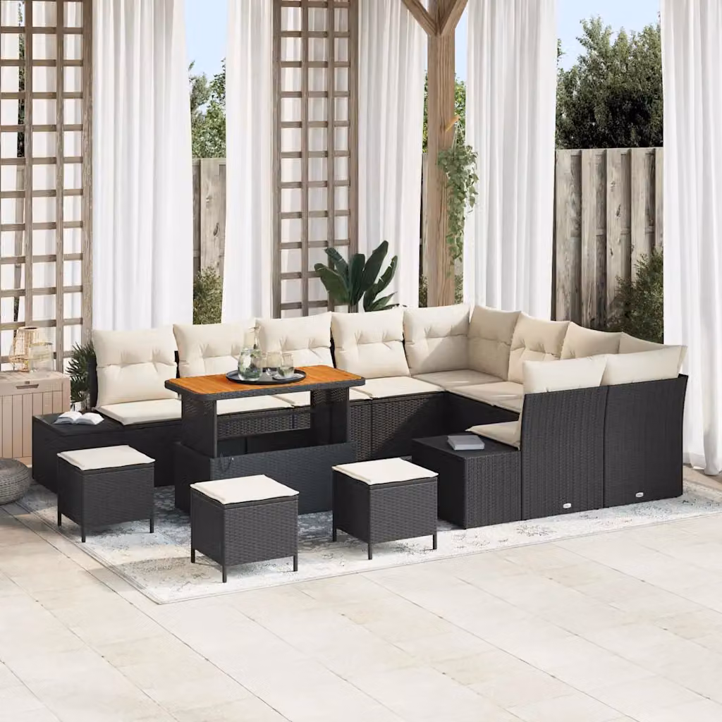 Set Divano da Giardino vidaXL a forma a U con 13 pezzi, Nero – 1