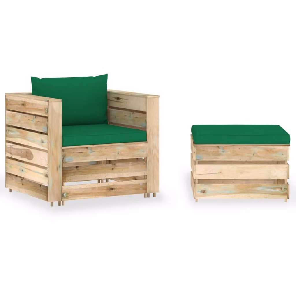 Maison Exclusive - Set da giardino a 2 pezzi con cuscini, verde, in legno trattato