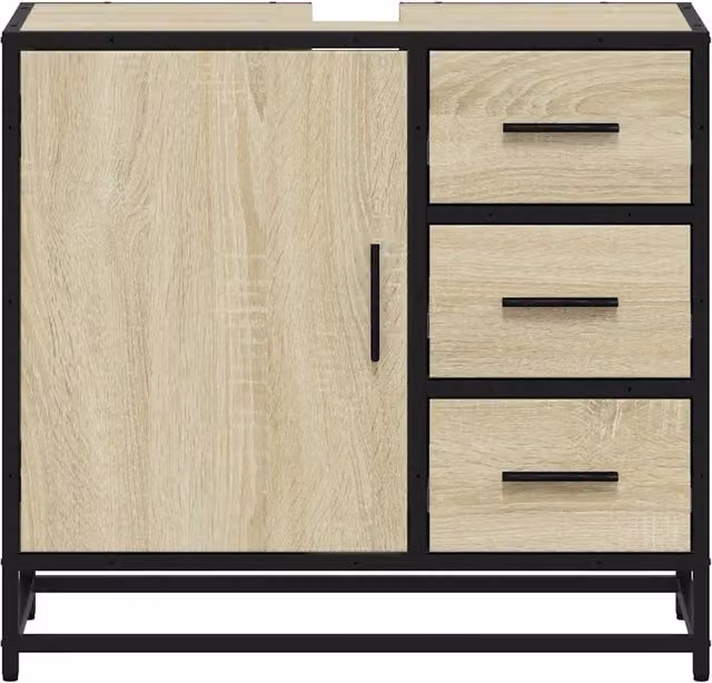 Mobile lavabo da bagno rétro con portaoggetti 65 x 33 x 60 cm in legno multistrato rovere sonoma 02_0049662