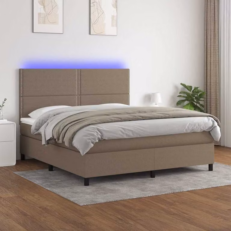Letto Ibrido con Materasso a Molle Individuali e Illuminazione LED vidaXL, Colore Tortora, L/P/H: 180 x 200 x 128 cm