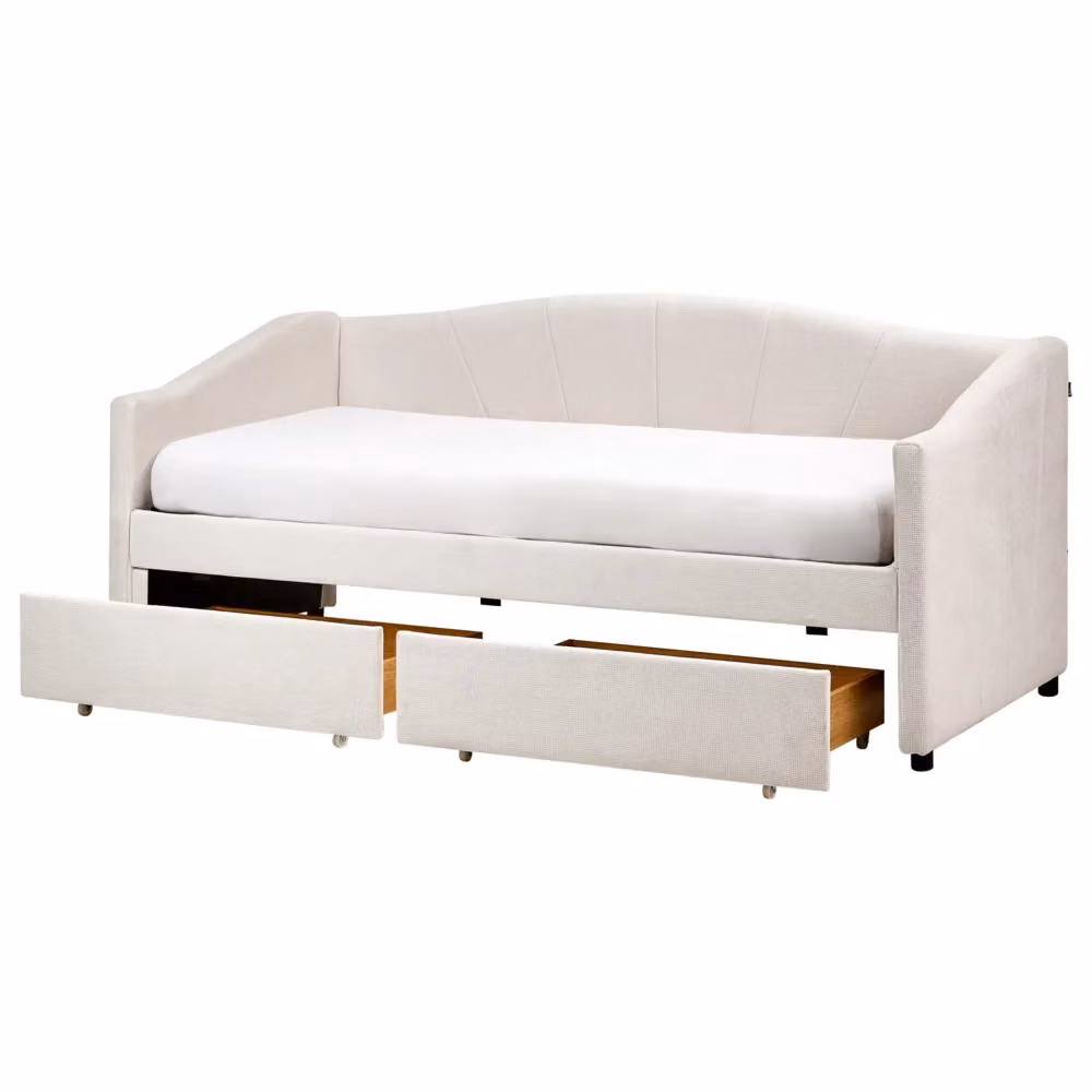 Letto da giorno Beliani beige con cassetti e struttura a doghe L/P/H: 214 x 90 x 200 cm – 2