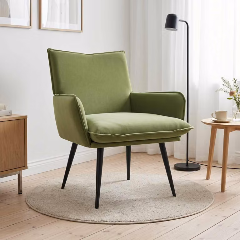 Poltrona moderna vidaXL in velluto verde con braccioli per soggiorno e camera da letto