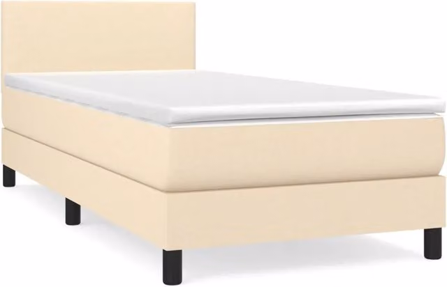 Letto singolo | Letto per adulti | Giroletto a Molle con Materasso Crema 100x200 cm in Tessuto