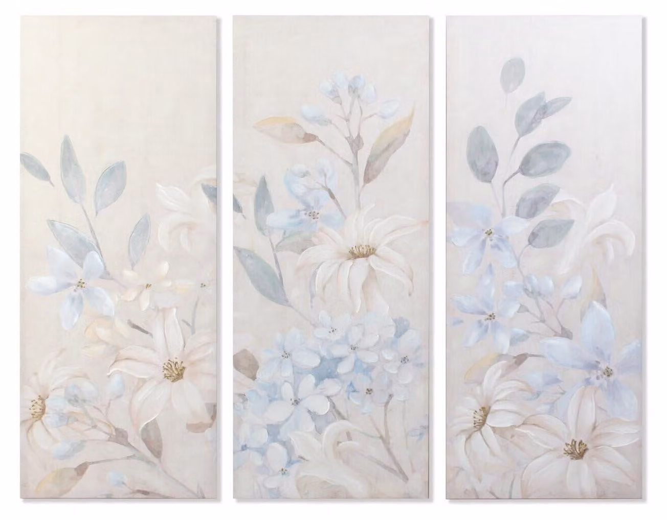 Set di 3 quadri su tela, montati su pannello MDF, dimensioni 55x3x135 cm, motivo floreale