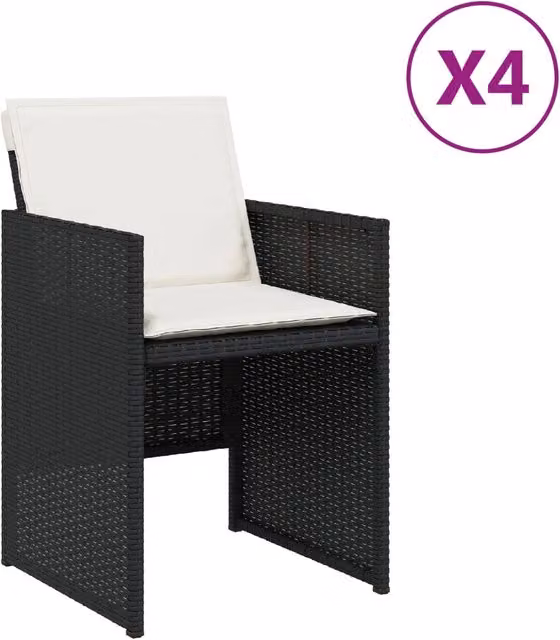 Sedie da Giardino con Cuscini 4 pz | Sedie da Esterno Nere in Polyrattan