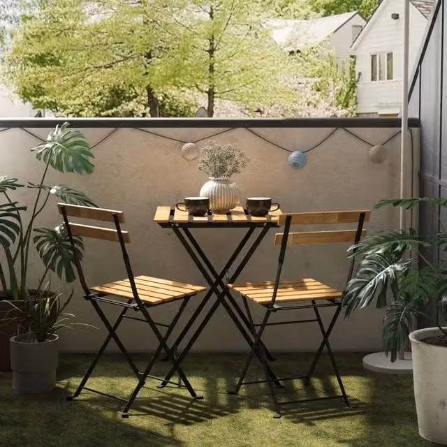 Set da Bistrot Pieghevole casa.pro in Acciaio Verniciato e Legno di Acacia, Colore Nero e Marrone – 1