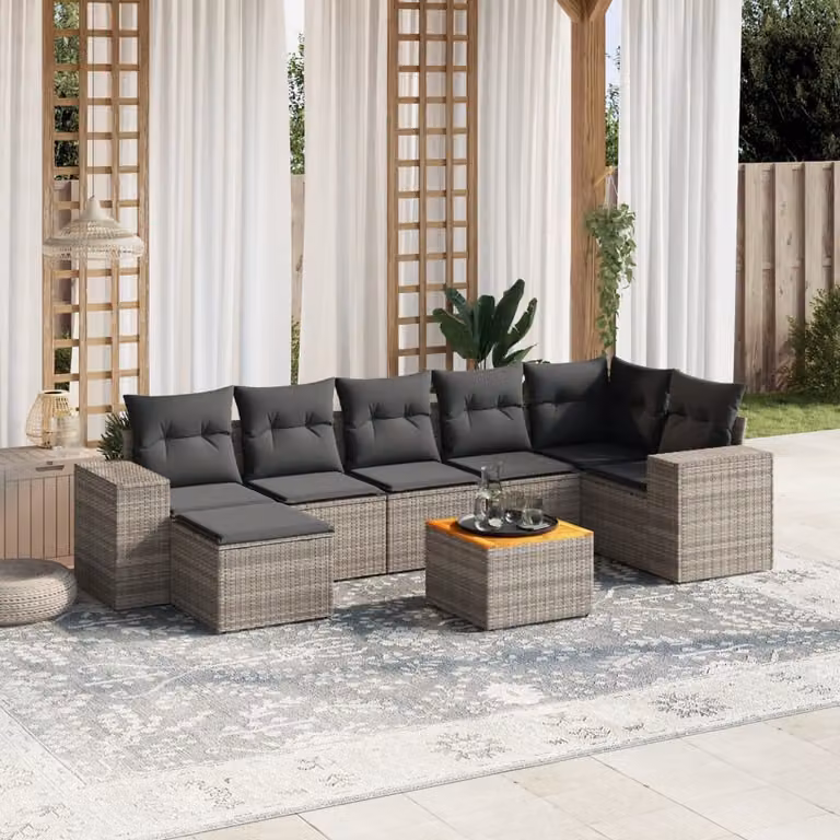 vidaXL Set Divano da Giardino 8 pz in Polyrattan Grigio con Cuscini