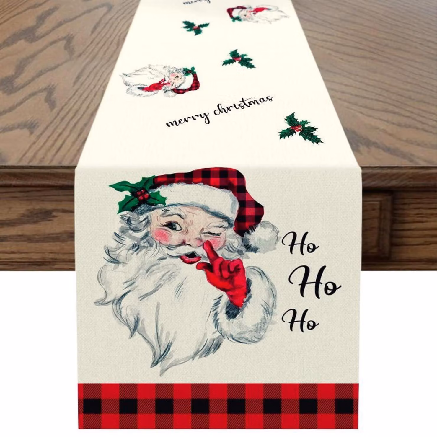 Centrotavola natalizio, Babbo Natale, 30 x 180 cm, poliestere