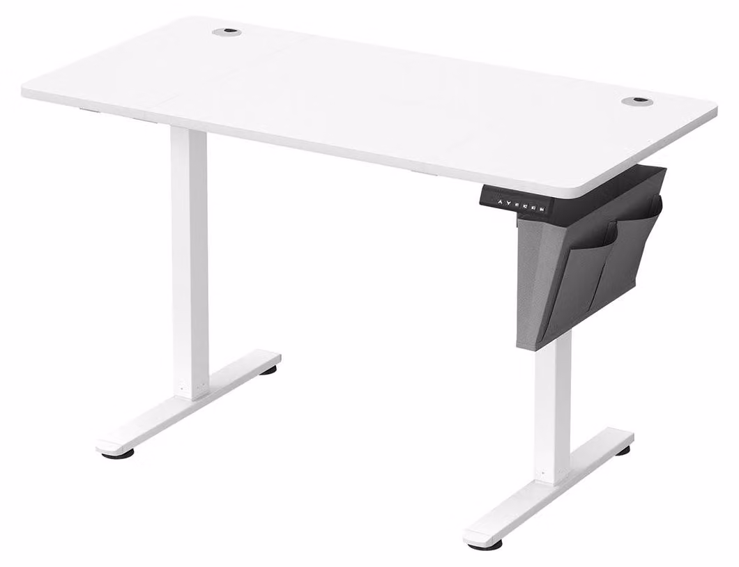 Scrivania regolabile in altezza con sistema elettrico, da seduto a in piedi, realizzata in pannello di particelle di legno e acciaio, dimensioni 60 x 120 cm, colore bianco "nuvola"