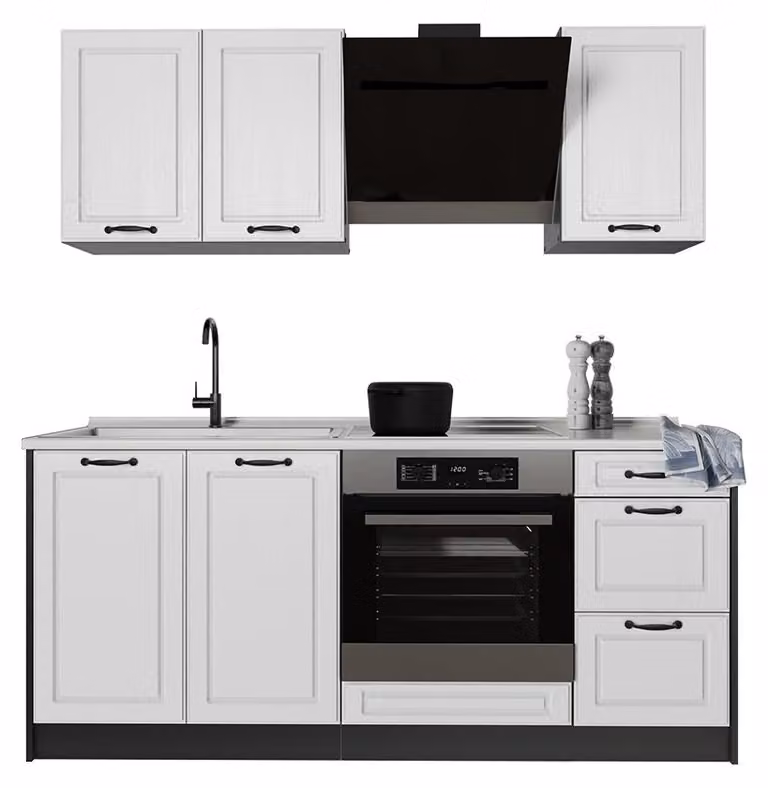 Cucina monoblocco Vicco R-Line Bianco country/Antracite 180 cm senza piano di lavoro, Model 67761