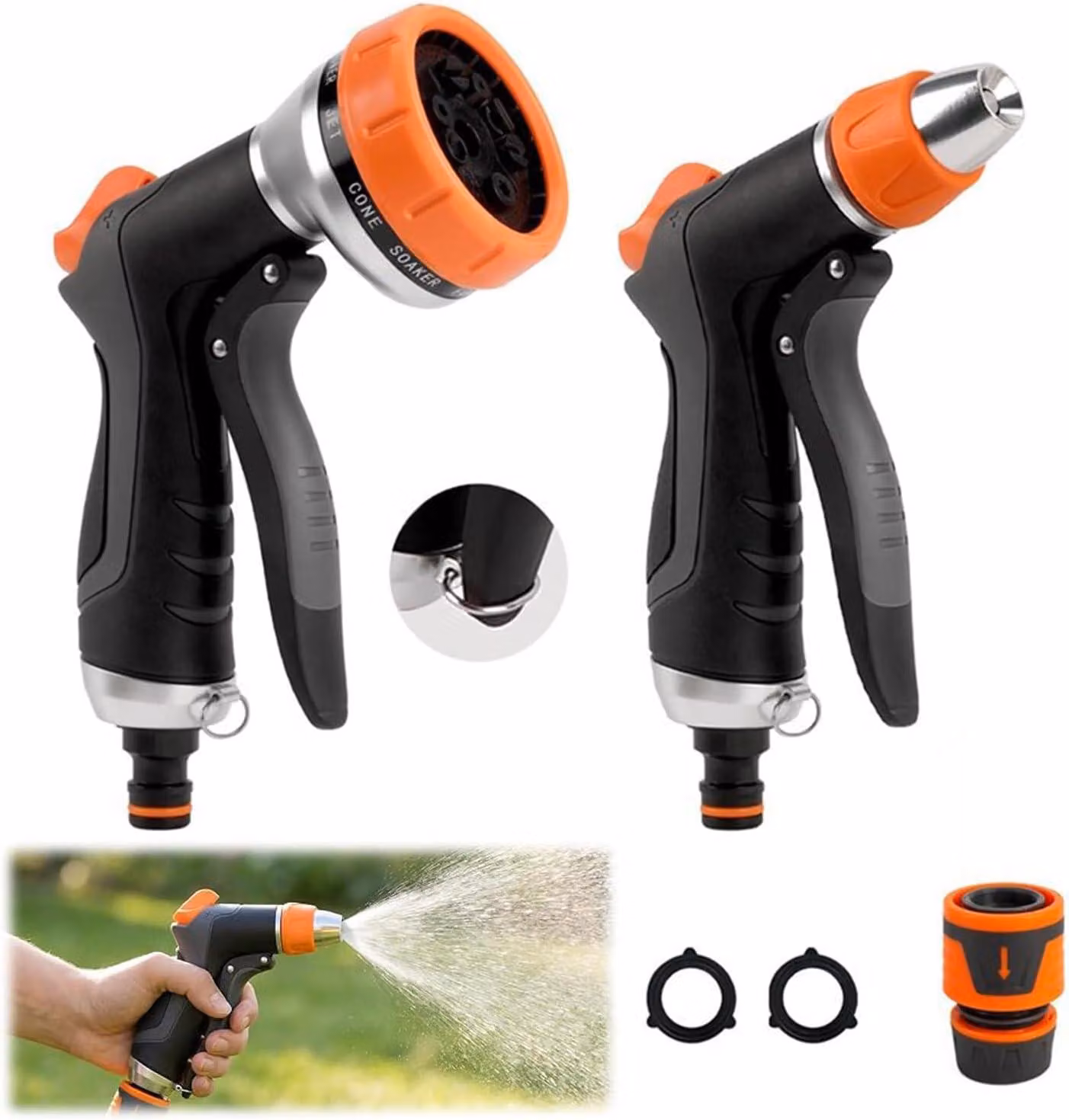 Set di pistole a spruzzo per giardino, 2 pezzi, 10 funzioni, regolabili, adatte per giardino e auto