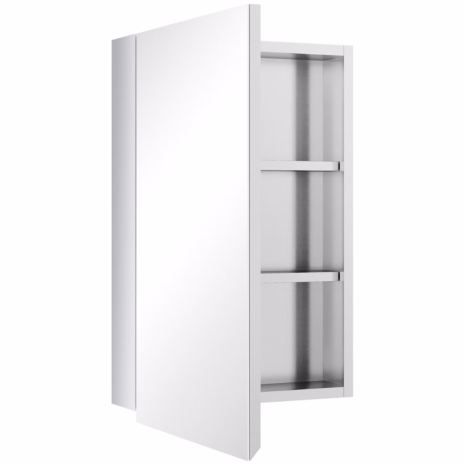 AIORBER armadio a specchio bagno acciaio inox 60x39 cm armadio a muro con specchio anta 3 livelli armadio bagno montaggio a parete, argento