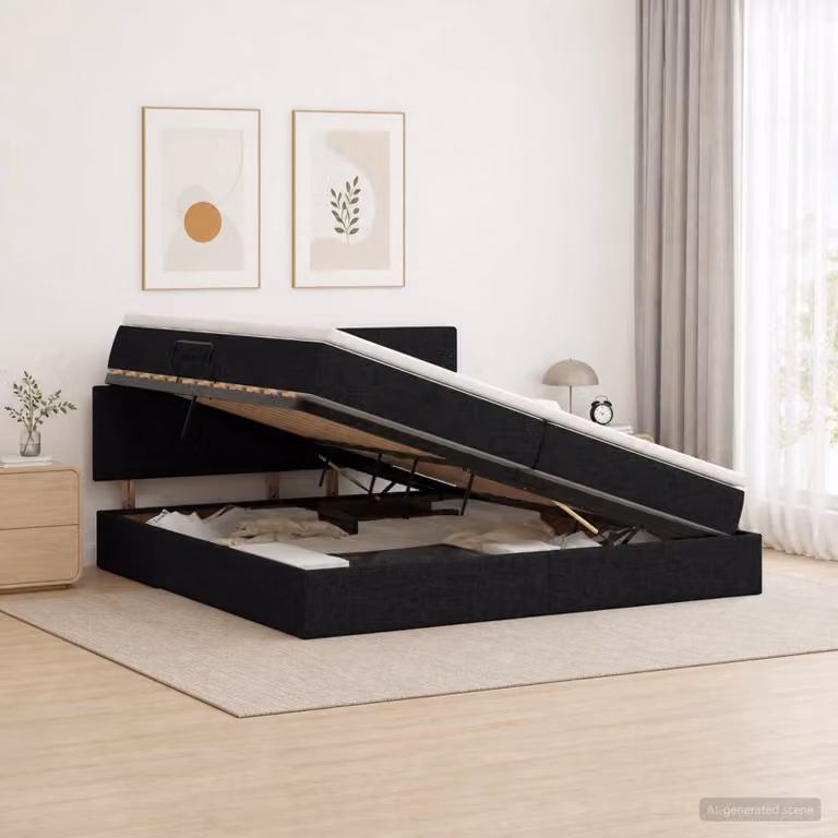 Letto con contenitore e materasso ibrido vidaXL in velluto nero 200 x 200 cm