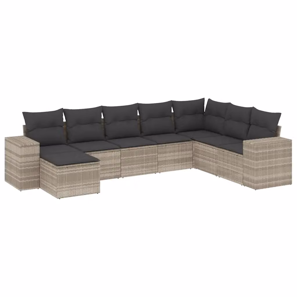 vidaXL Set Divano da Giardino a L 8pz in Polyrattan Grigio con Cuscini e Ottoman – 2
