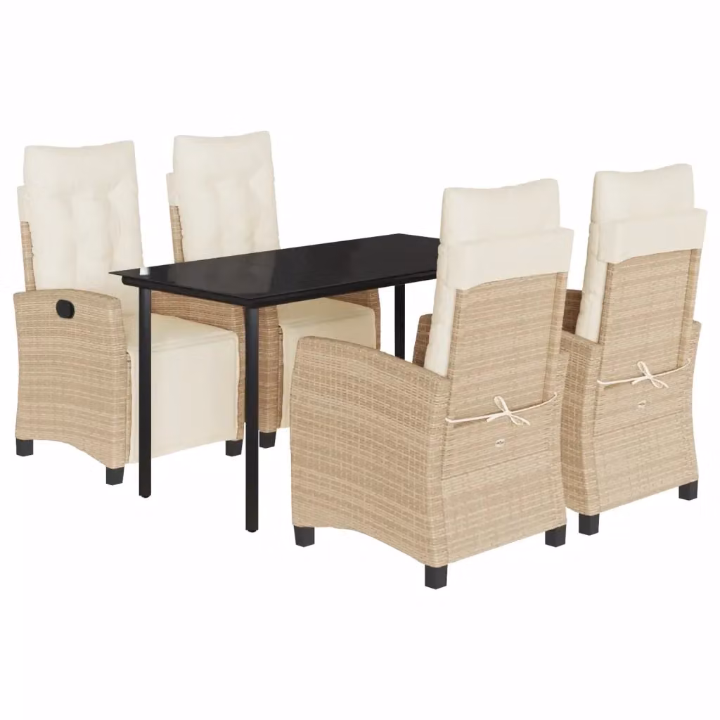 Set da Pranzo da Giardino vidaXL in Polyrattan con Cuscini Beige e Tavolo in Vetro, 5 Pezzi – 2
