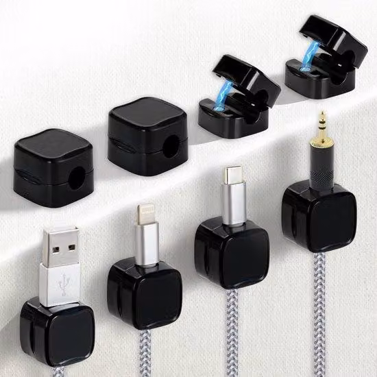 Supporti magnetici per cavi, 8 pezzi, neri