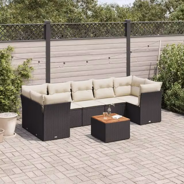 Set Divani da Giardino con Cuscini 8 pz Nero in Polyrattan 3255839