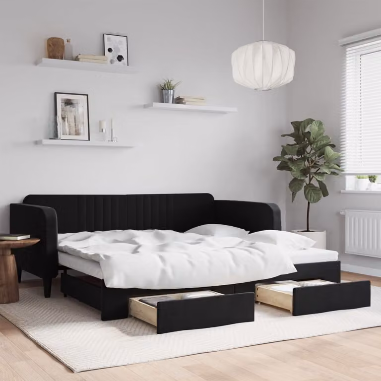 vidaXL Divano Letto Estraibile con Cassetti in Velluto Nero L/P/H: 100 x 200 cm
