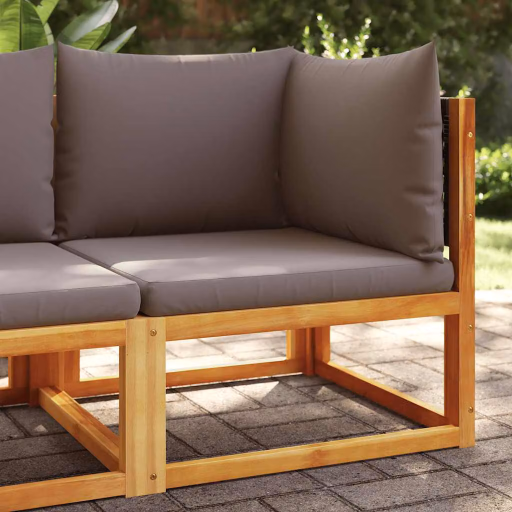 Divano da giardino angolare vidaXL in legno di acacia e rattan con cuscini grigi e marroni