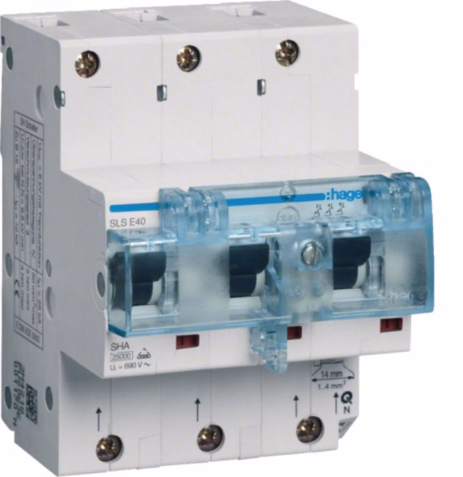 Hager HTN340E Numero di poli: 3P, Colore del prodotto: Blu, Grigio, Tensione bobina: 690 V
