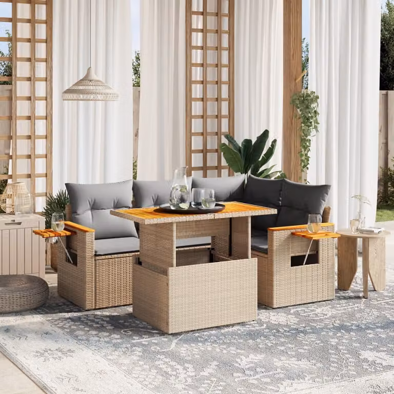 Maison Exclusive - Set Divano da Giardino 5 pz con Cuscini Beige in Polyrattan