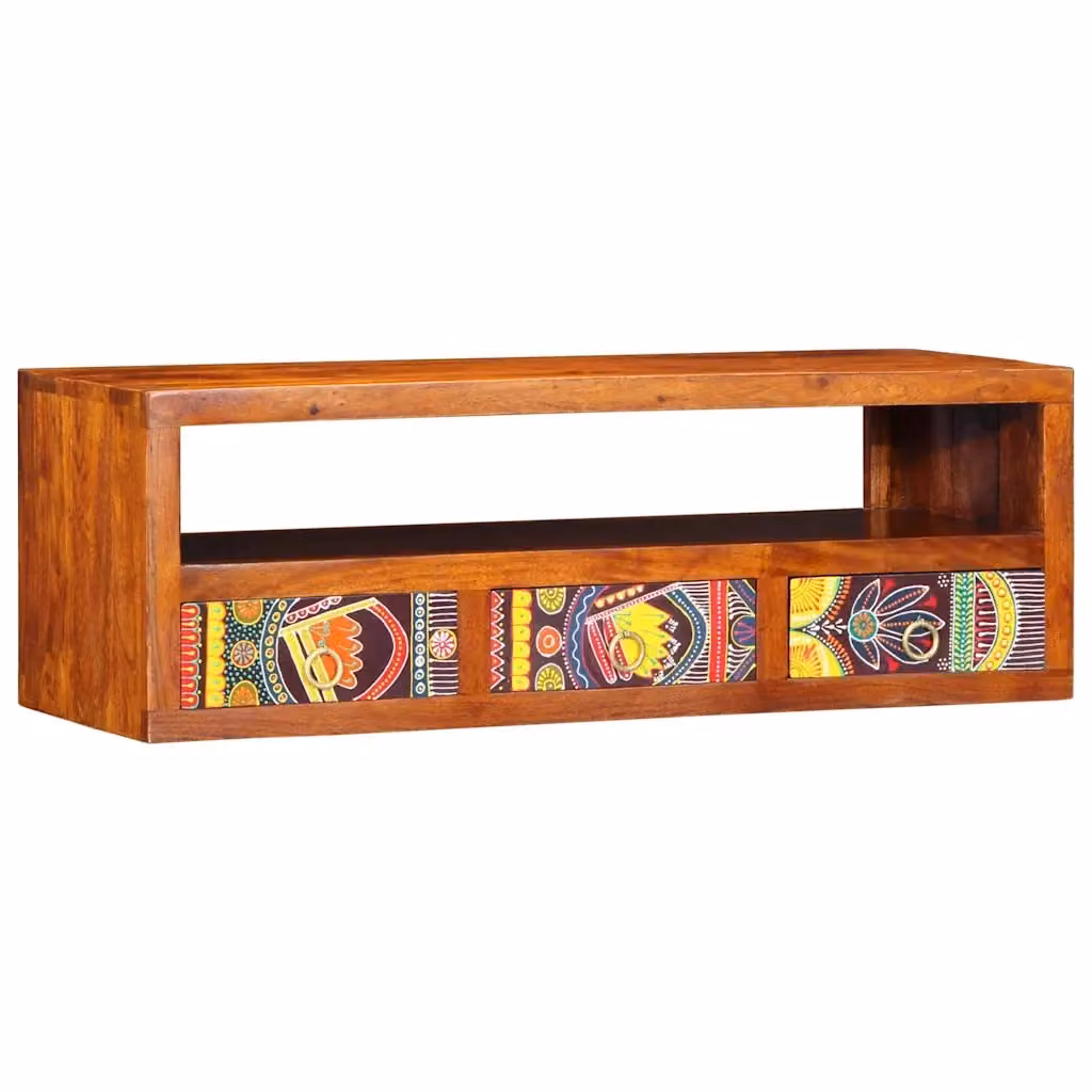 Mobile TV da parete multicolore in legno massello di acacia vidaXL L 90 cm, P 30 cm, H 30 cm – 2