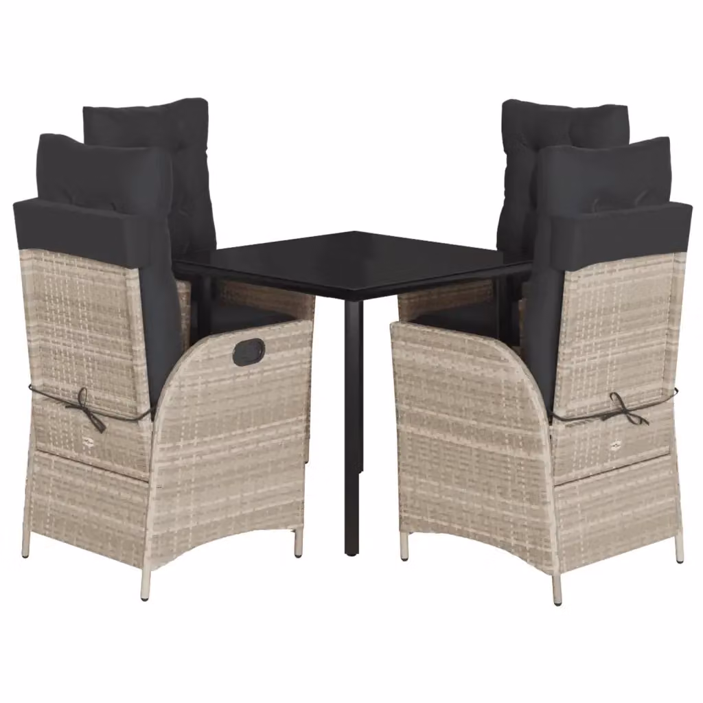 Set Pranzo da Giardino vidaXL in Polyrattan con Tavolo in Vetro e 5 Sedute con Cuscini Grigio Chiaro – 2