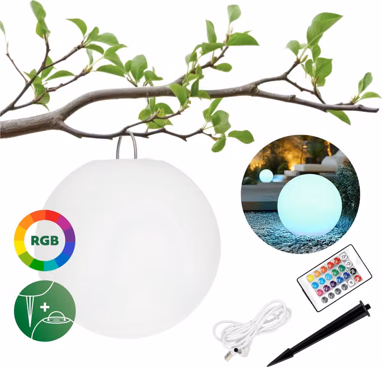 Lampada solare a LED da giardino a forma di sfera 30 cm, RGB+3000K