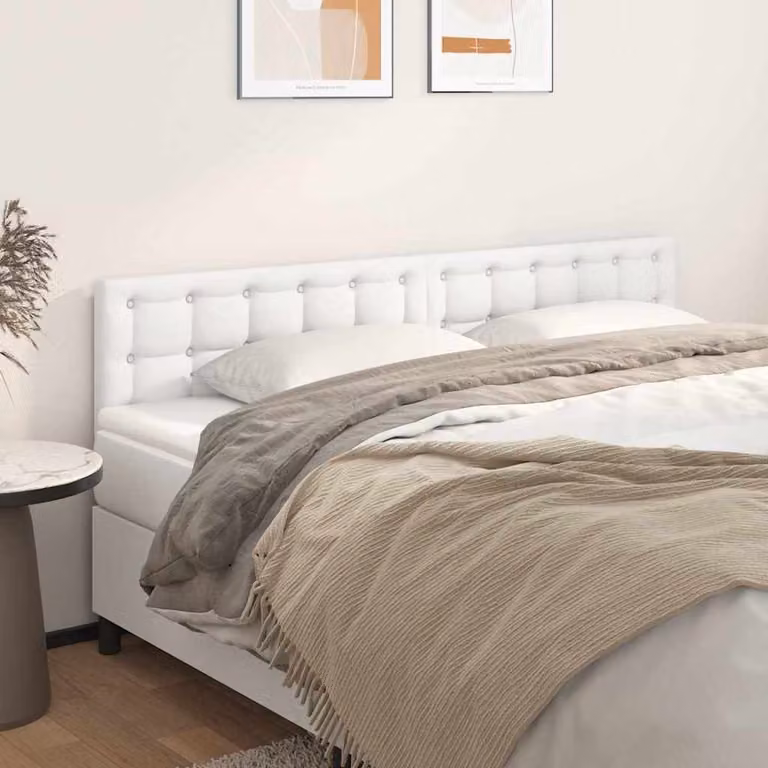 Testiera per letto imbottita vidaXL in similpelle bianca, L: 160 cm, P: 5 cm, H: 78-88 cm