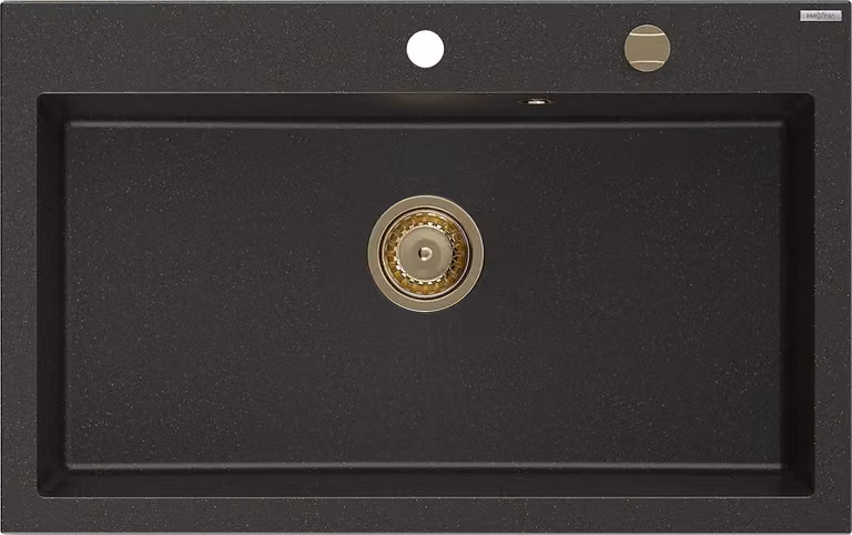 Mexen Elix lavello in granito a 1 vasca 800 x 500 mm, nero/oro metallizzato, sifone oro - 6527801005-75-G