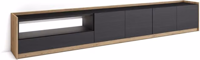 Mobile TV Soggiorno, 310x50x37 cm, Per TV fino a 80", LED, Nero e rovere
