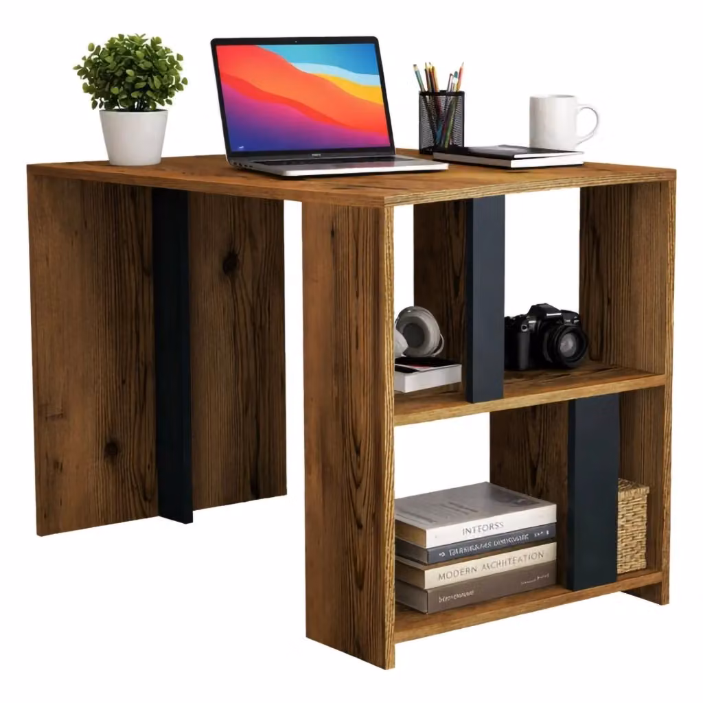 Scrivania DMORA moderna per ufficio e casa, tavolo porta PC rettangolare in MDF laminato, L: 120 cm, P: 60 cm, H: 75 cm, Marrone e Antracite – 2