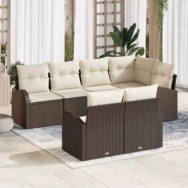 Set Divano da Giardino 7 pz Marrone e bianco polyrattan 3354747