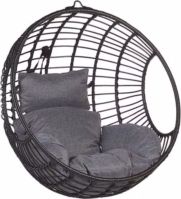 Sedia sospesa a cestino BELIANI in rattan e metallo con cuscini in tessuto resistente UV, stile Boho, colore nero e grigio