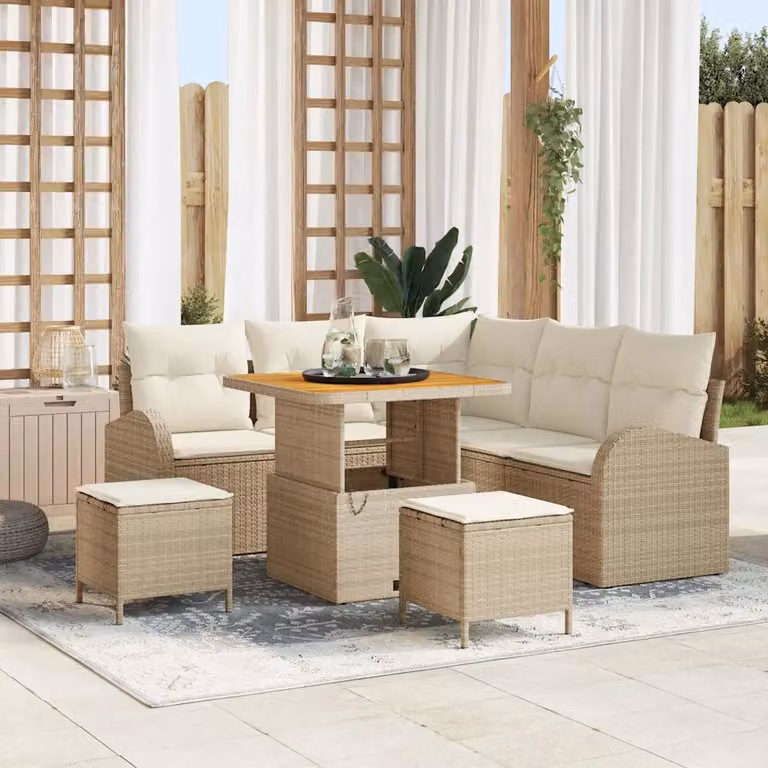 Set Divano da Giardino vidaXL 8 Pezzi con Cuscini Beige e Bianco