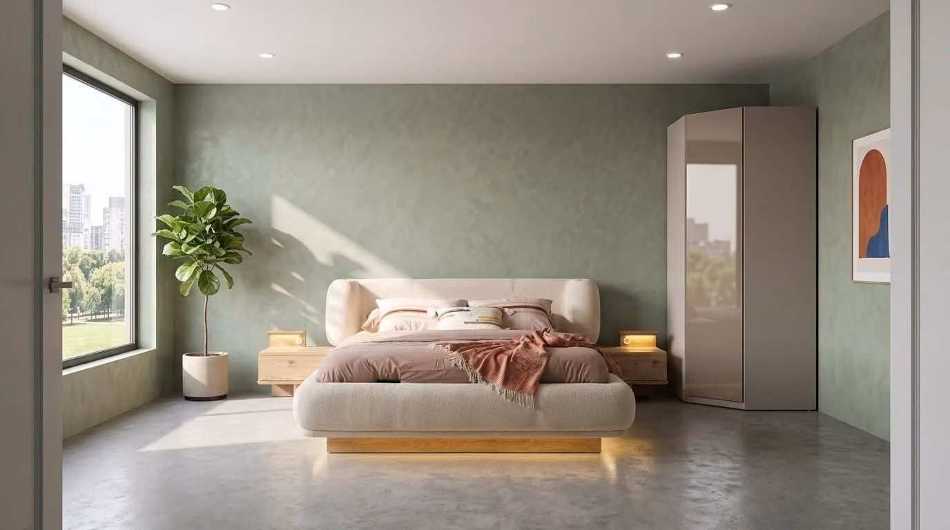 Due comodini, mobiletto angolare per la camera da letto, stile moderno, colore beige, pratico