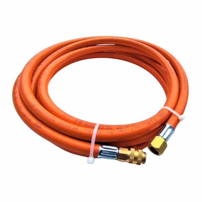 Tubo flessibile per gas propano-butano Zatech con raccordo rapido 5 m 10 bar Ø6,3 mm RQS DN5 Raccordo rapido manicotto x 3/8" filettatura sinistrorsa Attacco per roulotte Barbecue a gas