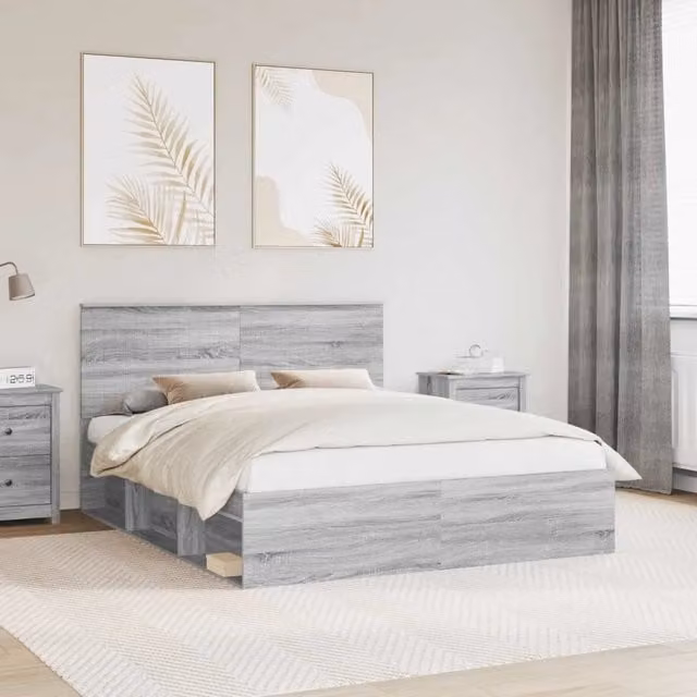 Struttura del letto-Giroletto Grigio Sonoma 160 x 200 cm Pino massello 839518