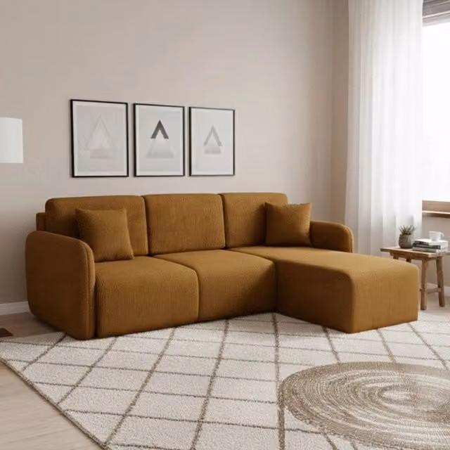 Divano Letto Ranco DMORA con Penisola Contenitore, Forma a L, Rivestimento Marrone, L/P/H: 245 x 185 cm