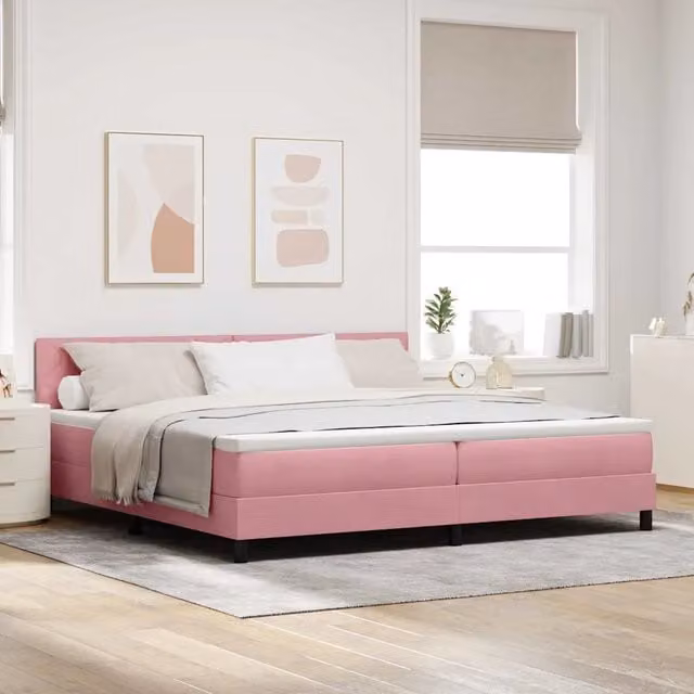 Letto a Sorgente LED con strisce LED Rosa 200 x 200 cm Velluto 3342745