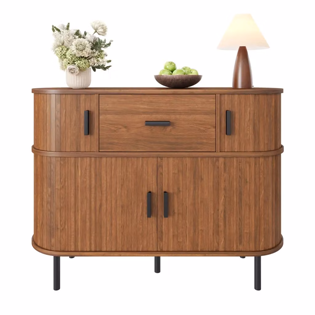 Sideboard Minimal MY con Ante Scorrevoli e Cassetto in Legno Effetto Rovere Marrone per Soggiorno L: 120 cm, P: 40 cm, H: 80 cm – 2