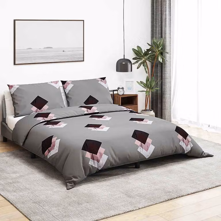 Set Copripiumino e Federe vidaXL in Cotone con Grafica Moderna, Multicolore e Grigio, L 260 x P 240 cm